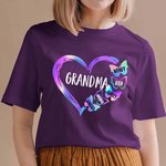 Personalised Gradient Butterfly Heart Design T-shirt with 1-10 Family Names Mother's Day Birthday Gift for Mom Grandma
