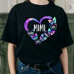 Personalised Gradient Butterfly Heart Design T-shirt with 1-10 Family Names Mother's Day Birthday Gift for Mom Grandma