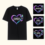 Personalised Gradient Butterfly Heart Design T-shirt with 1-10 Family Names Mother's Day Birthday Gift for Mom Grandma