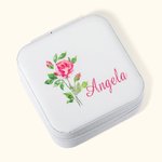 Personalized Watercolor Birth Flower Travel Jewelry Box Portable Jewelry Case with Name Birthday Bridesmaid Gift for Girls Women