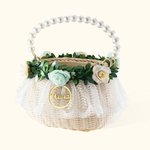 Personalized Handmade Flowers Wreath Rattan Flower Girl Basket with Name and Pearl Handle Wedding Ceremony Gift