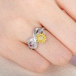 Personalized Sunflower Promise Ring with Name and Birthstone Gifts for Women