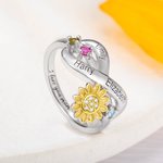 Personalized Sunflower Promise Ring with Name and Birthstone Gifts for Women