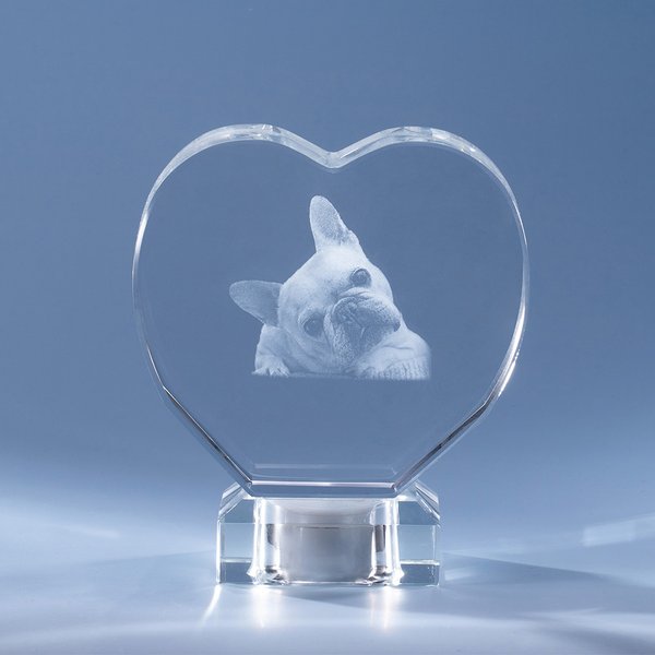 Personalized 3D Photo Crystal Heart-shaped with LED Light Base