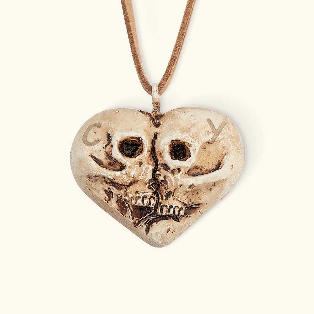 Collier en Cœur Personnalisé avec Initiales sur Crânes Aimants de Frigo Style Gothique Cadeau Saint-Valentin Halloween pour Couple