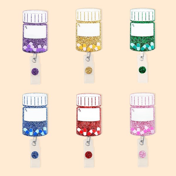Gepersonaliseerde Pill Bottle Glitter ID Badge Reel voor apotheker medische werknemers