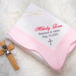 Gepersonaliseerde Baby Lichtgewicht Geborduurde Katoenen Doop Deken