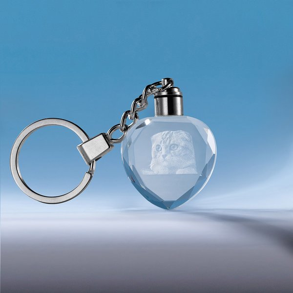 Personalisierte 3D Herzform Kristall Foto Schlüsselanhänger