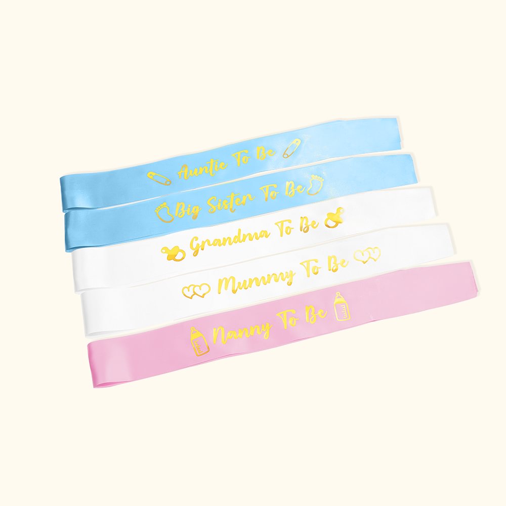 Lot de 5 ceintures de ruban personnalisées pour la révélation du sexe pour les cadeaux de la fête du bébé.