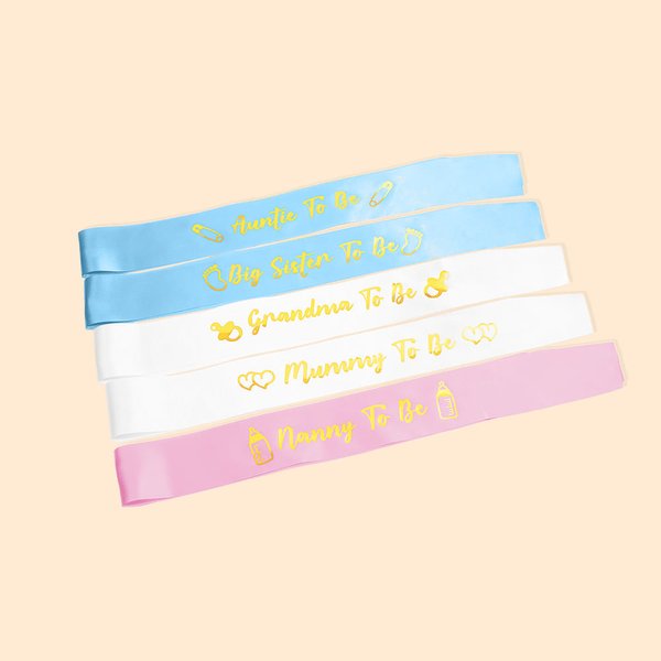 Henkilökohtainen joukko 5 kpl sukupuoli paljastaa nauha nauhat Sashes varten Baby Shower suosii