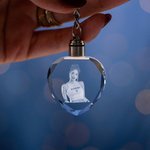 Portachiavi personalizzato in cristallo a forma di cuore 3D con foto