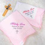 Gepersonaliseerde Baby Lichtgewicht Geborduurde Katoenen Doop Deken