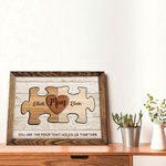 Personalised Rustic Puzzle Piece Sign Canvas Prints Frame with Names Gift For Dad Mom
