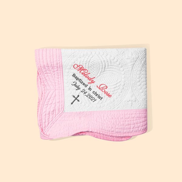 Personalised Baby Lightweight Embossed Cotton Quilt Embroidered Baptism Blanket
