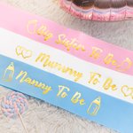 Personalized Set of 5 Pcs Gender Reveal Ribbon Sashes for Baby Shower Favors