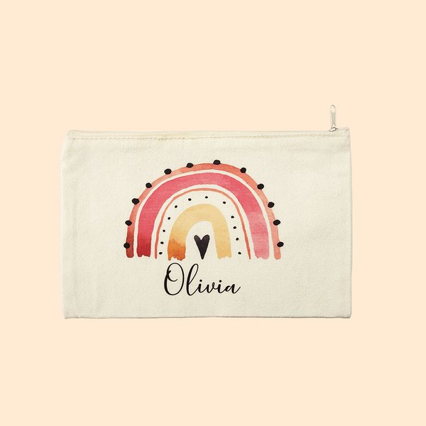 Canvas Rainbow Pencil Case with Name, Stationery