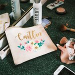 Personalized Rose Pattern Makeup Bag with Name for Wedding Birthday Gift