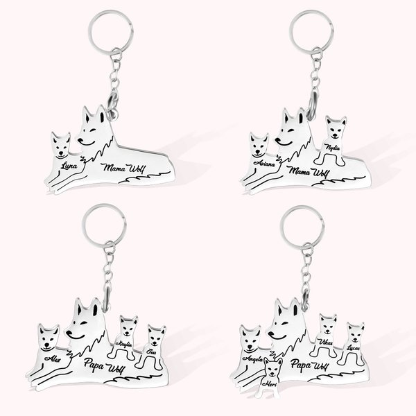 Personalisierte Mama Wolf Keychain mit 1-8 Namen Geschenk für Mutter