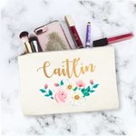 Personalized Rose Pattern Makeup Bag with Name for Wedding Birthday Gift