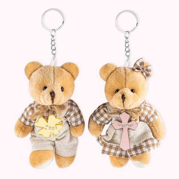 Porte-clés d'Ours en Peluche Personnalisé avec Nom Cadeau de Fête Prénatale pour Bébé Fille Garçon