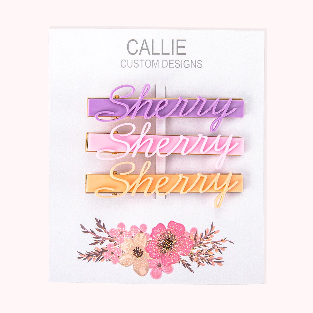 Set de 3 pinces à cheveux en acrylique avec nom personnalisé