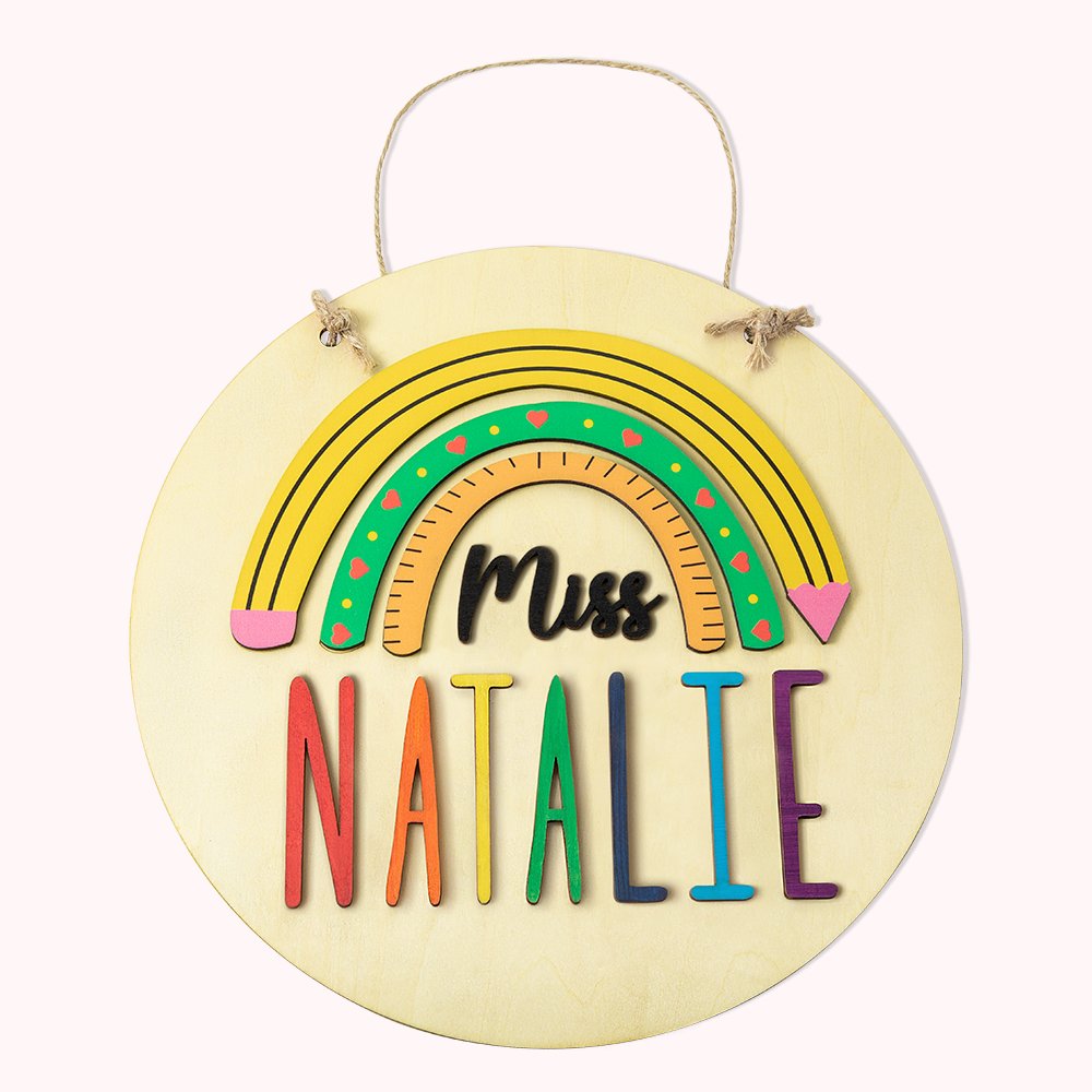 Signe rond personnalisé pour le nom du professeur Cadeau pour les enseignants pour la rentrée des classes