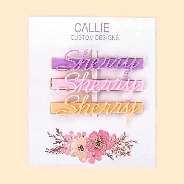 Juego de 3 pinzas acrílicas personalizadas con nombre