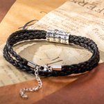 Personalized Braided Leather Birthstone Bracelet with Name