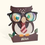 Porte-lunettes Hibou en Bois avec Nom Personnalisé Cadeau pour Bureau