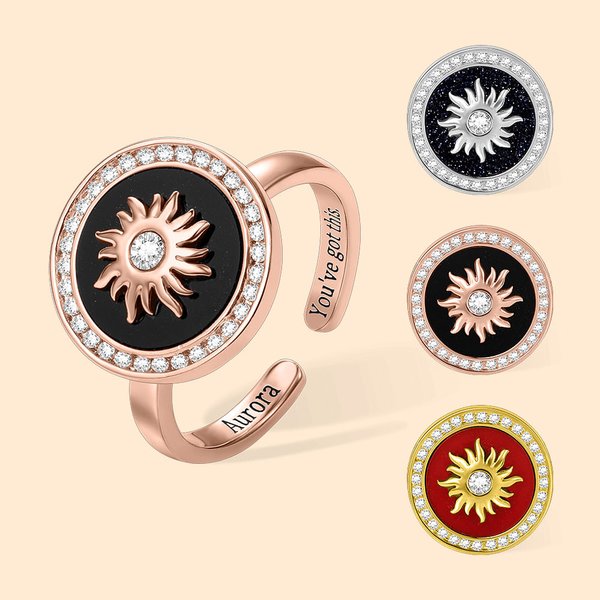 Personalized Sun Pattern Gemstone Anxiety Ring