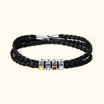 Personalized Braided Leather Birthstone Bracelet with Name