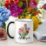 Personalized Birth Flower Bouquet 11oz Ceramic Coffee Mug Mother's Day Birthday Gift for Grandma Mom
