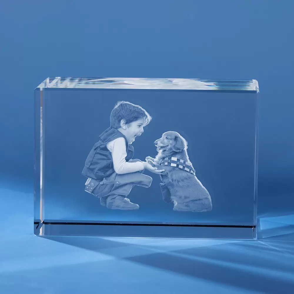 Cadeau souvenir personnalisé en cristal avec photo gravée en 3D