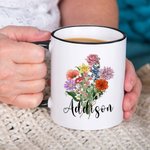 Personalized Birth Flower Bouquet 11oz Ceramic Coffee Mug Mother's Day Birthday Gift for Grandma Mom