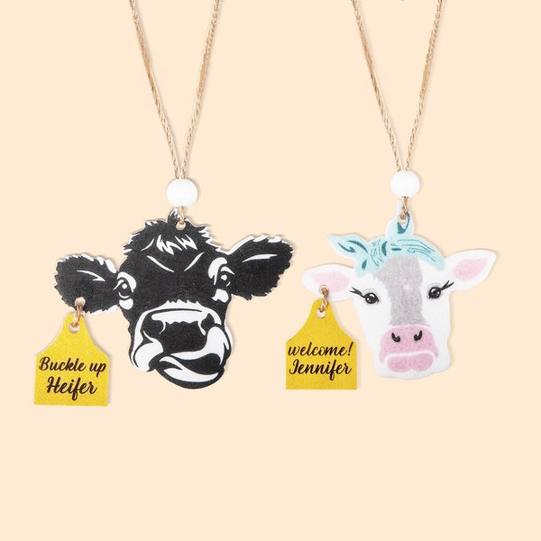 Personalisierte Kuh Aromatherapie hängenden Ornament Auto Rückspiegel Weihnachtsbaum Dekoration Weihnachten Housewarming Geschenk für Kuh-Liebhaber