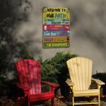 Personalized Colorful Welcome Grilling Chilling Metal Sign with Name and Place Wall Art Home Decoration Summer Party Housewarming Gift for Family