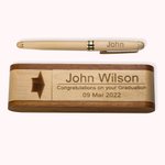 Personalized Natural Wood Ballpoint Pen & Case Set