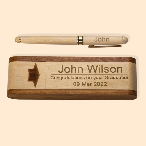 Natural Wood Ballpoint Pen & Case Set