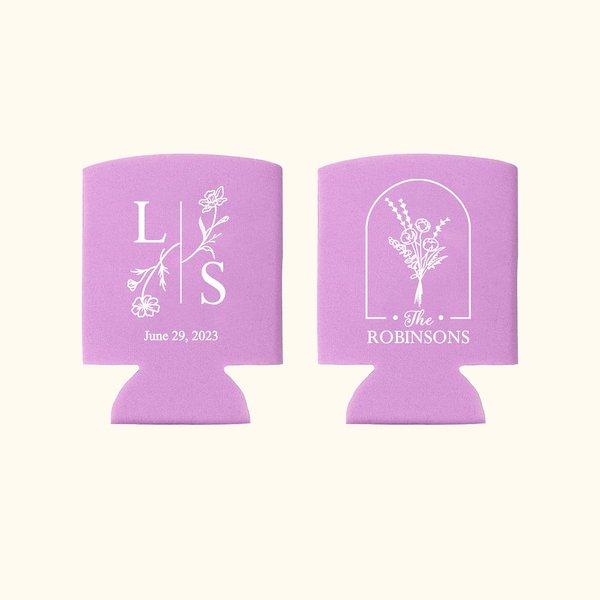 Gepersonaliseerde Geboortebloem bierkoeler voor bruiloft