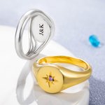 Chevalière Étoile Personnalisée avec Pierre de Naissance Bague Cadeau pour Femme