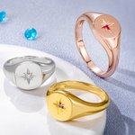 Chevalière Étoile Personnalisée avec Pierre de Naissance Bague Cadeau pour Femme
