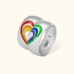Personalized Matching Rainbow Heart Enamel Ring LGBTQ Jewelry Pride Month Valentine's Day Gift for Couple