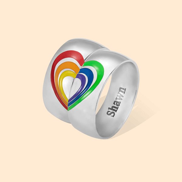 Rainbow Heart Enamel Ring LGBTQ Pride Jewelry