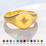 Chevalière Étoile Personnalisée avec Pierre de Naissance Bague Cadeau pour Femme