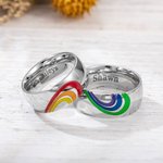 Personalized Matching Rainbow Heart Enamel Ring LGBTQ Jewelry Pride Month Valentine's Day Gift for Couple