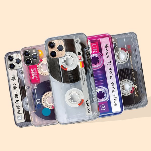 Coque Téléphone Vintage avec Nom Personnalisé Style Cassette Audio Casque pour Mixtape Style Rétro 80's pour Tous les Modèles d'iPhone