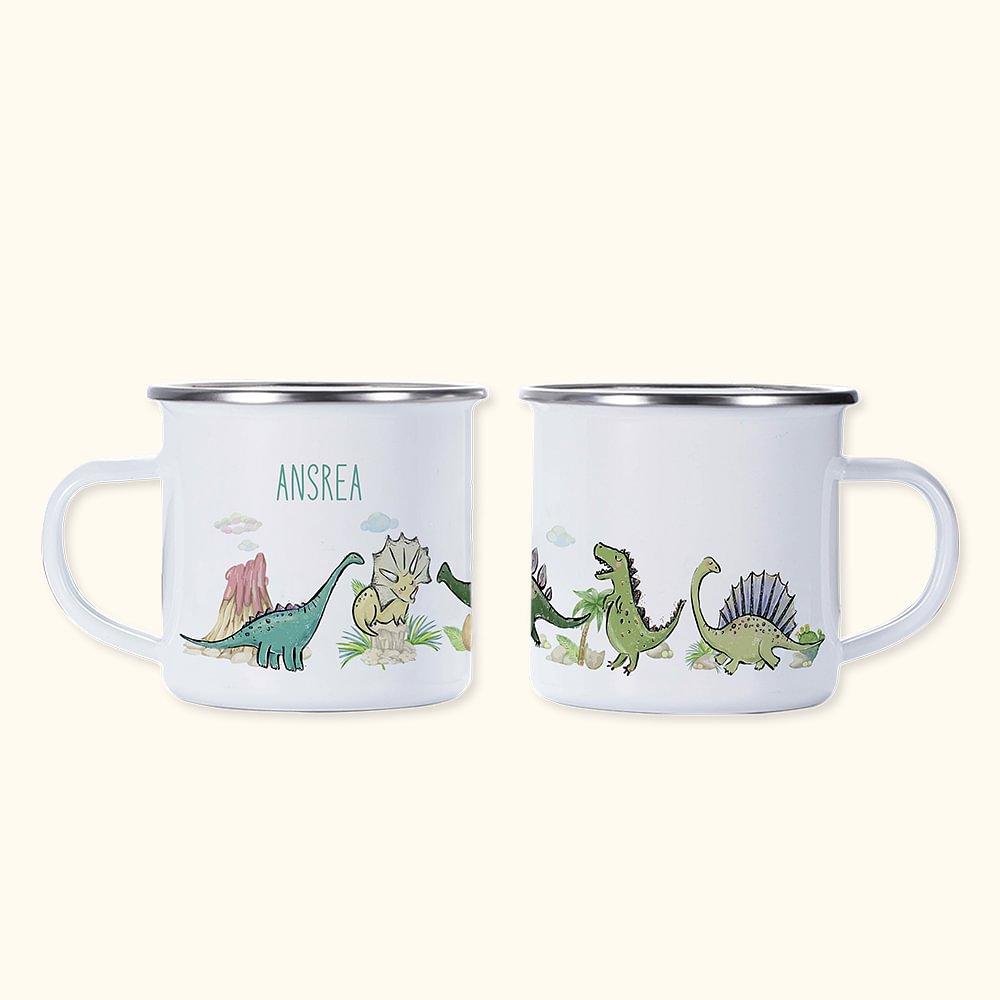 Tasse de camping Dinosaure émaillée personnalisée - Cadeau pour garçons et filles