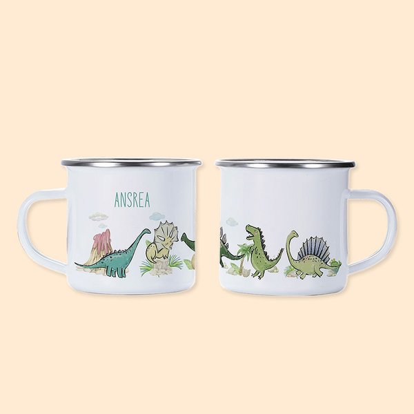 Taza de camping esmaltada personalizada para niños y niñas