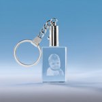 Llavero personalizado con foto en forma de rectángulo y corazón de cristal 3D que brilla con luz