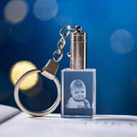 Llavero personalizado con foto en forma de rectángulo y corazón de cristal 3D que brilla con luz